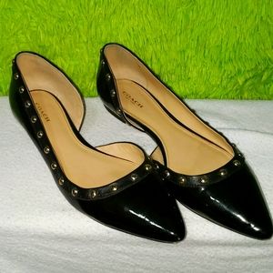 Black Embossed Pointed Toe Ballerina Flat